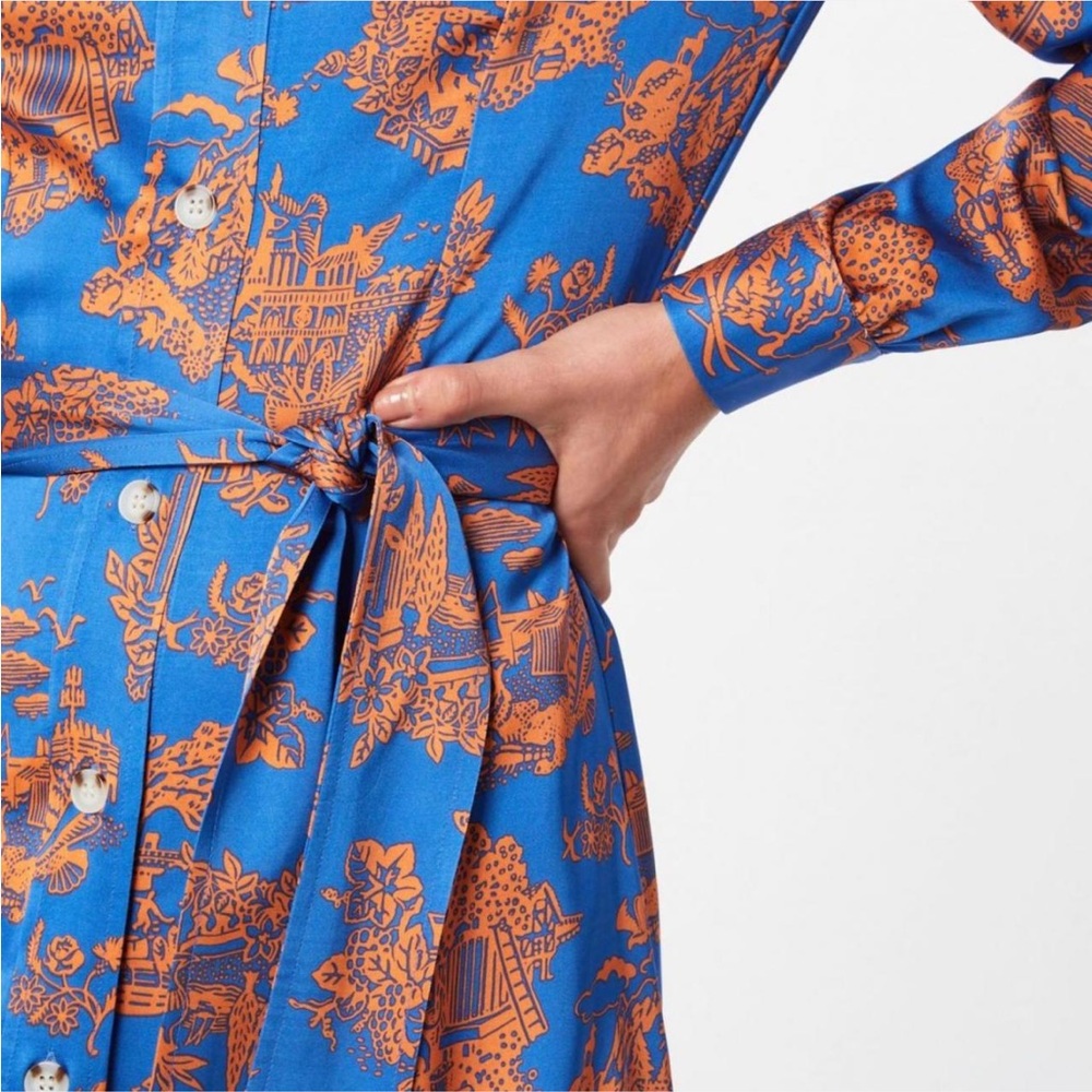 WOOD WOOD Women's Belinda Dress Blue Long Sleeve Printed Shirt Dress- Size 2 - Picture 4 of 12